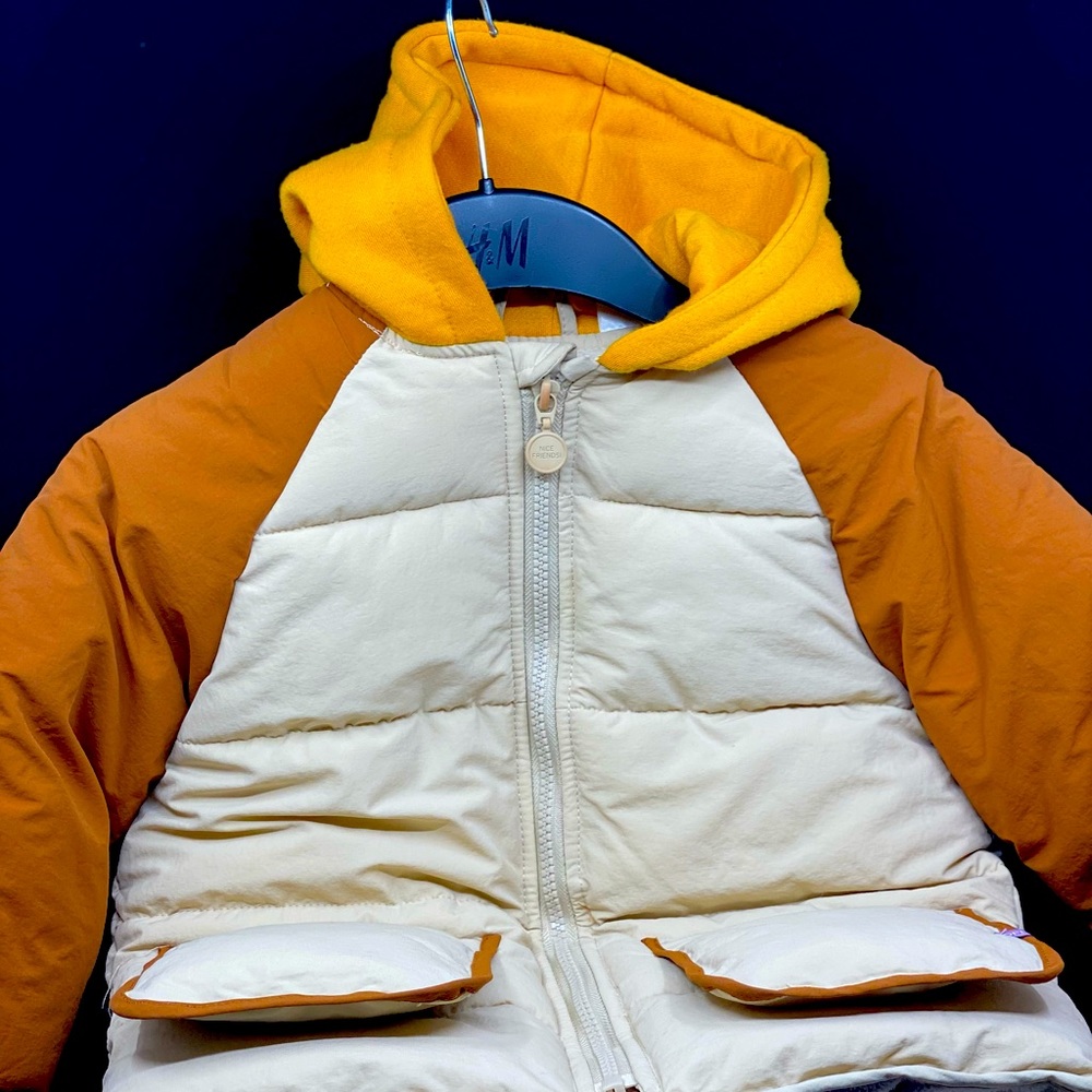 Zara Toddler coat; Tan and Cream colored with hood, size 3/4